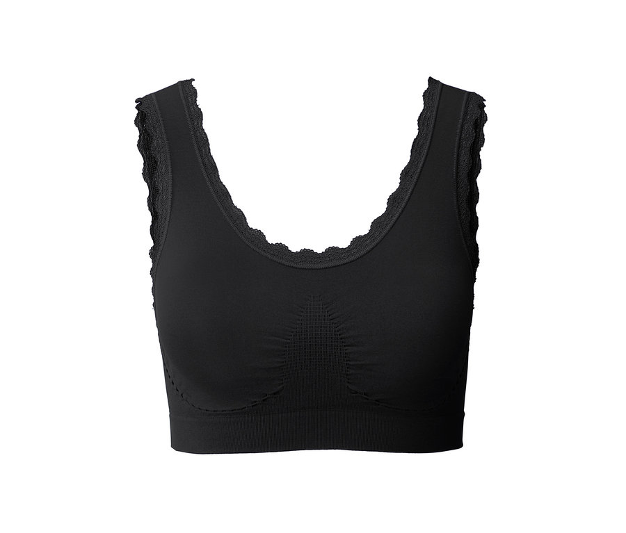 Schwarzes Seamless-Bustier mit Spitzenrand.