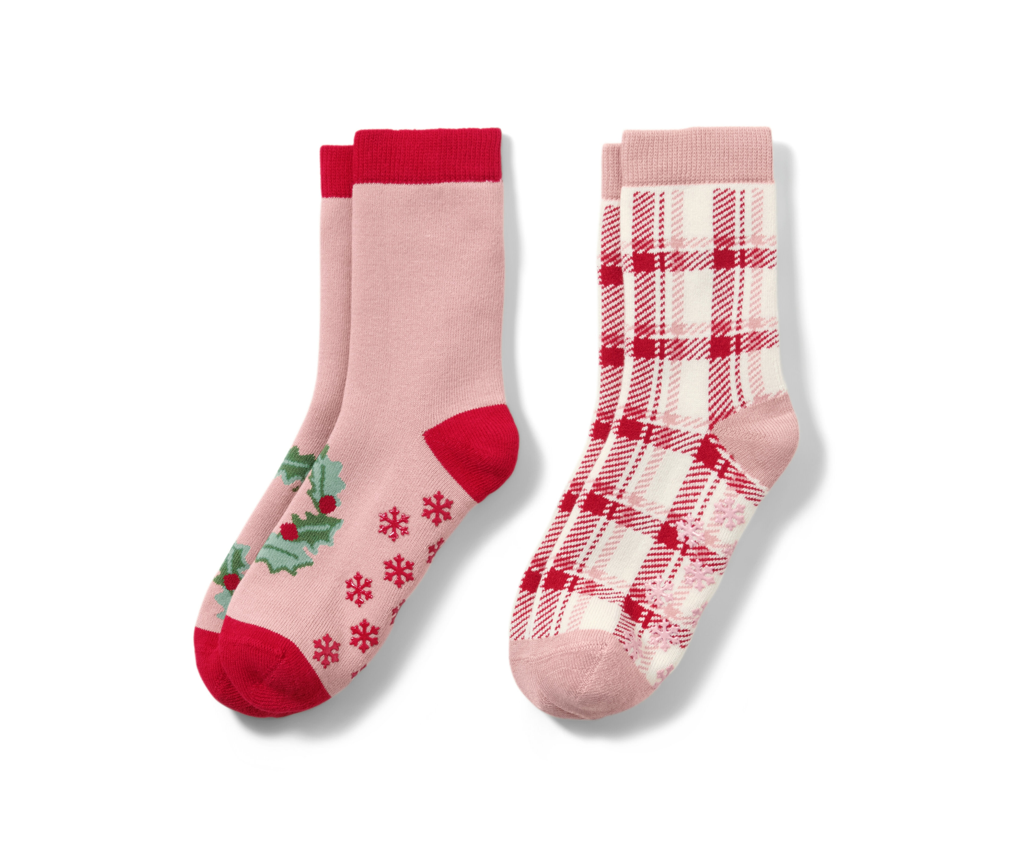 Zwei Paar Kleinkinder-Antirutsch-Socken mit Herz-Jacquard.