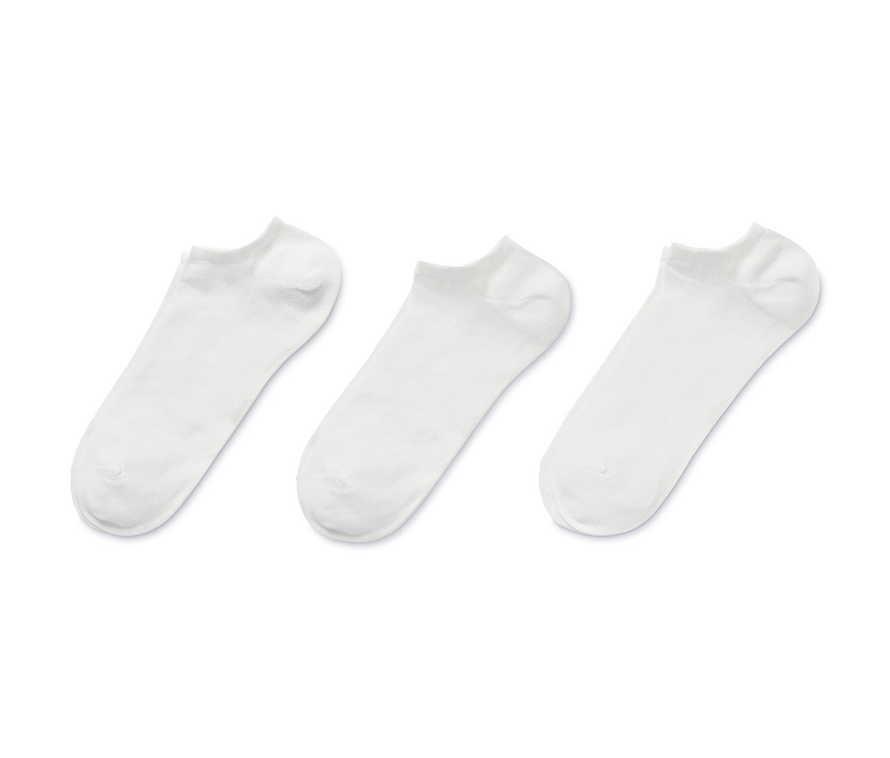 Drei Paar weiße Sneakersocken.