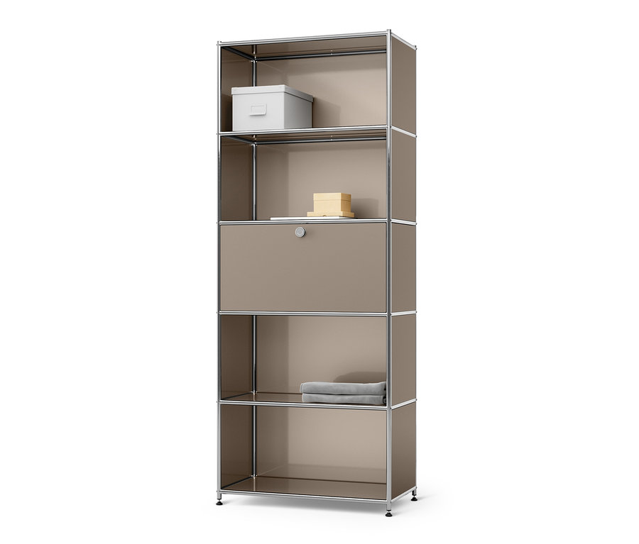Highboard Metall »CN3« mit Klappenfach. Darin sind Aufbewahrungsboxen und ein Handtuch.