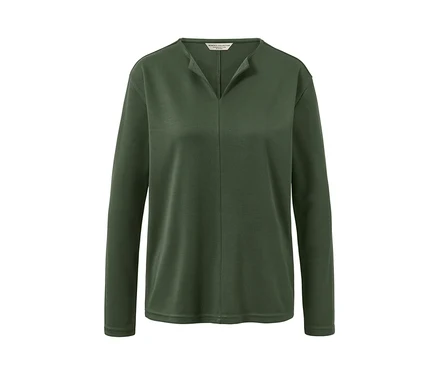 Dunkelgrünes Blusenshirt mit langen Ärmeln.