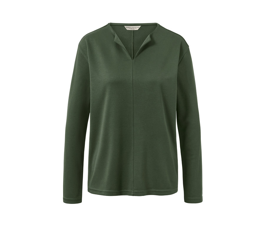 Dunkelgrünes Blusenshirt mit langen Ärmeln.