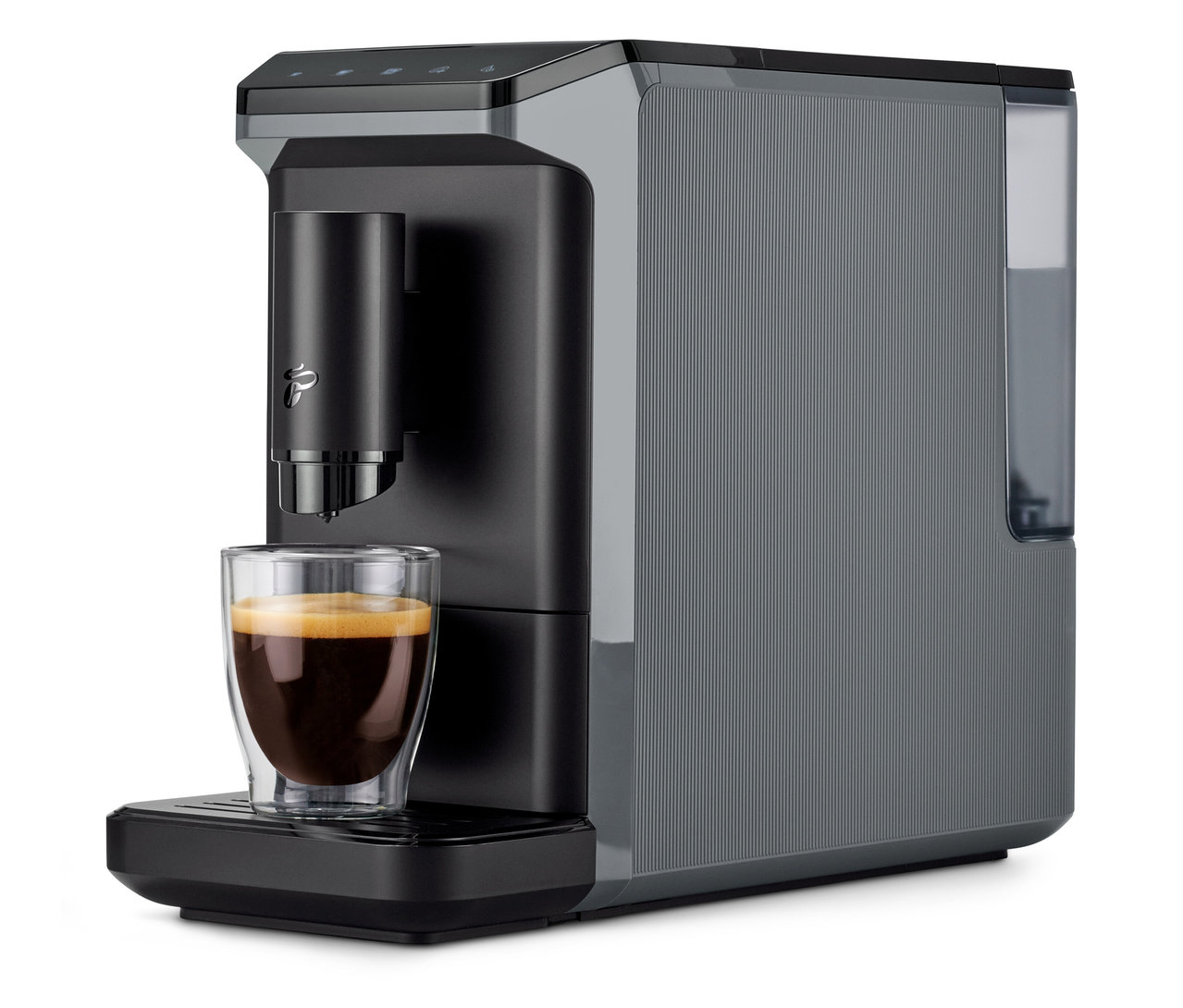 »Esperto mini« Kaffeevollautomat, Grey befüllt ein Glas mit Kaffee.