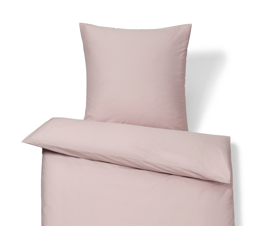 Rosafarbene Baumwollsatin-Bettwäsche in Normal- und Übergröße.