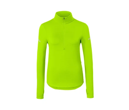 Neonlimefarbenes Thermo-Funktionsshirt mit langen Ärmeln und kurzem Reißverschluss.
