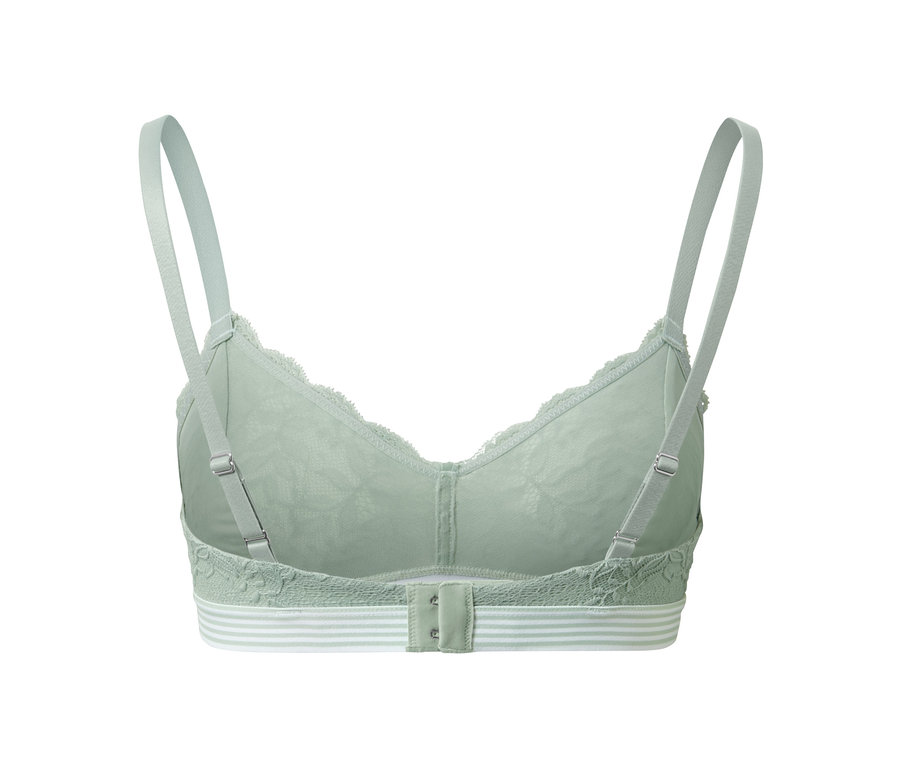 Rückansicht eines mintgrünen Soft-BHs mit Spitze.