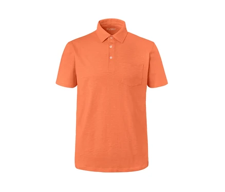 Orangefarbenes Jersey-Poloshirt.