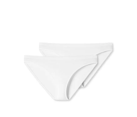 Zwei weiße SCHIESSER Minislips mit Bio-Baumwolle.