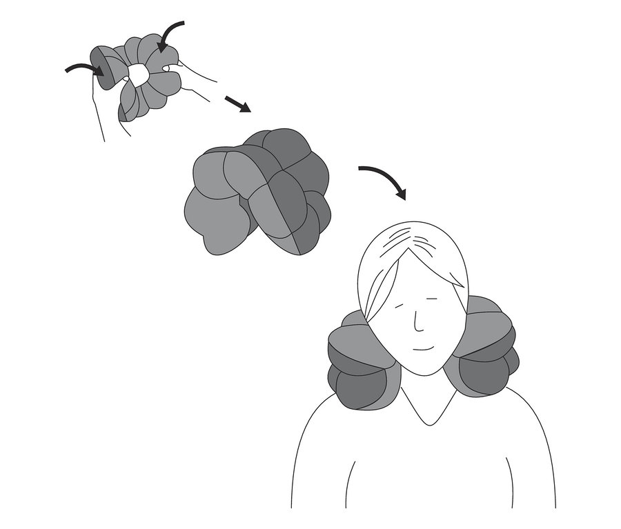 Illustration: Multifunktionales Relaxkissen wird um den Hals einer Person gelegt.