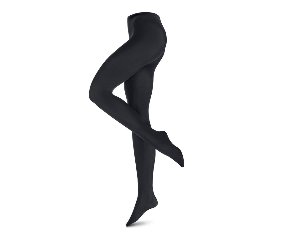 Beine in schwarzer, blickdichter Strumpfhose, 2 Paar.