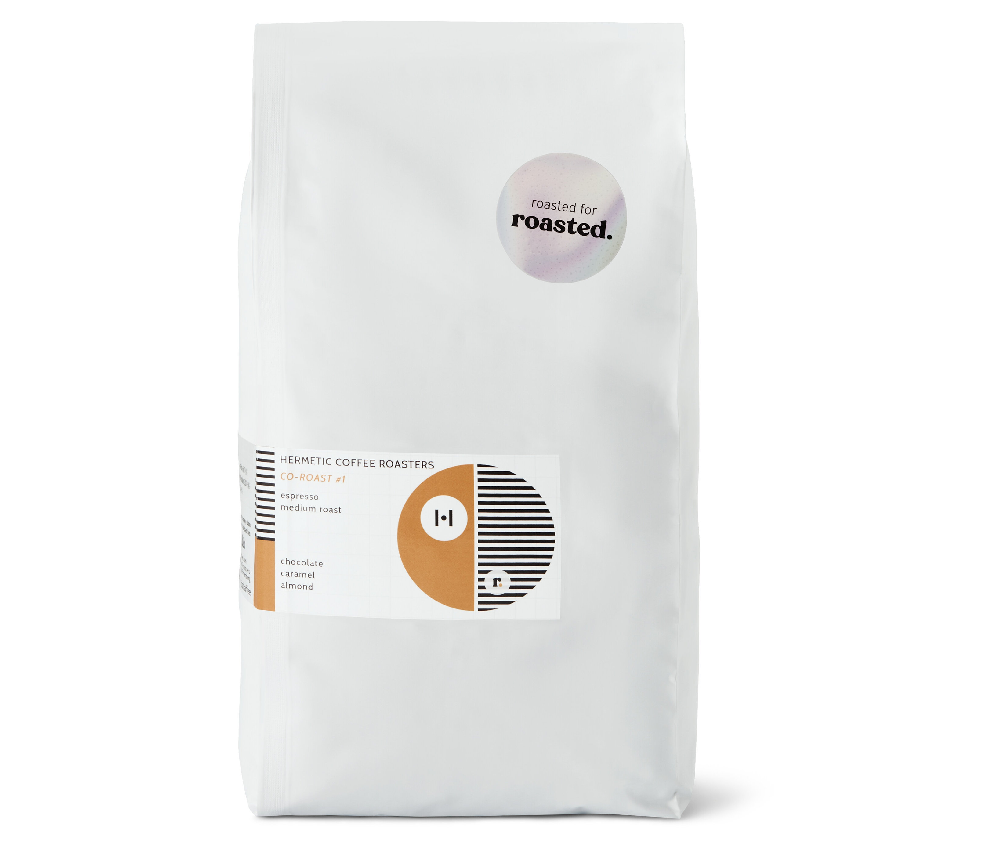 Weiße Packung Hermetic x roasted. Co-Roast #1 Espresso - 1 kg Ganze Bohne.