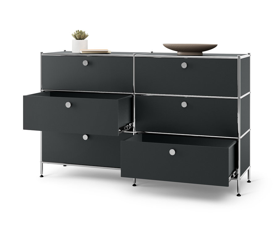 Kommode Metall »CN3« mit 6 Schubladen, schwarz, zwei davon sind geöffnet.