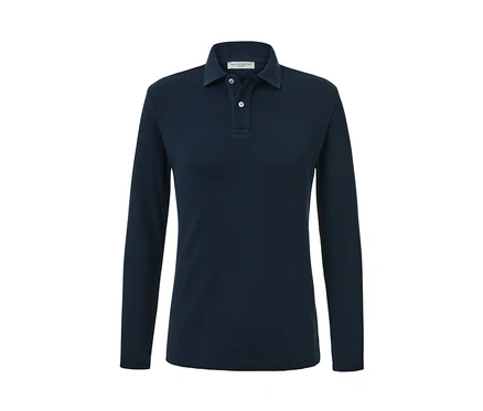 Dunkelblaues Langarm-Poloshirt.