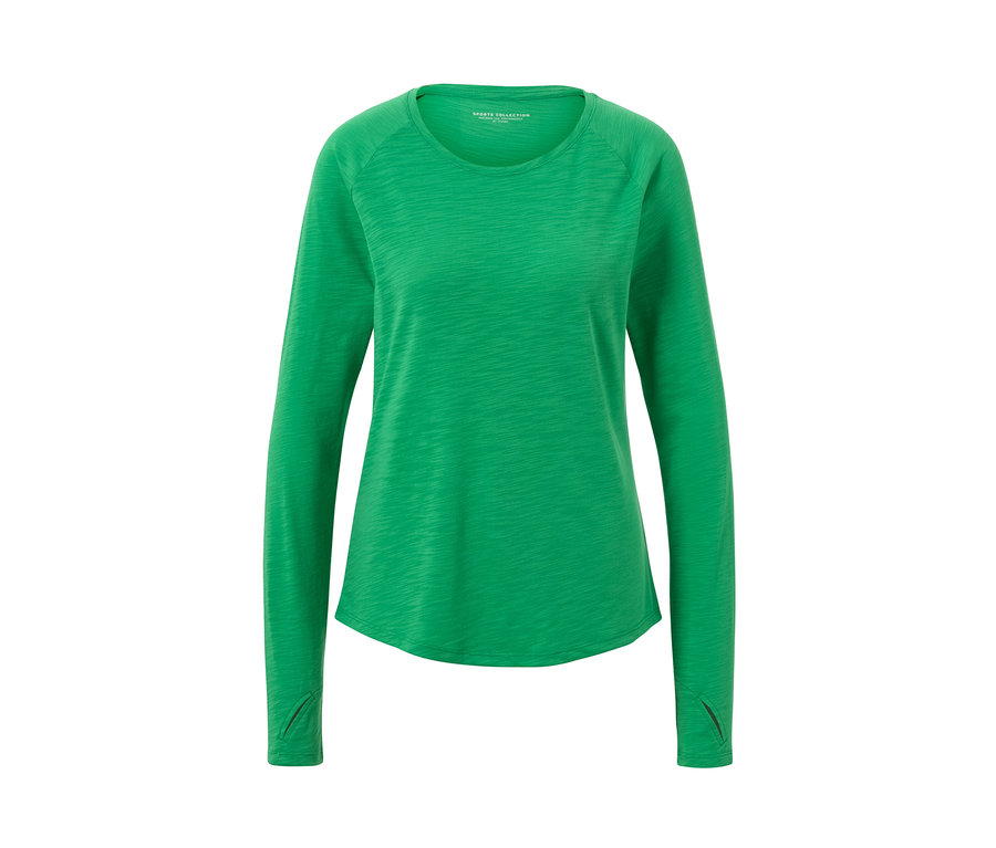 Grünes Langarm-Sportshirt.