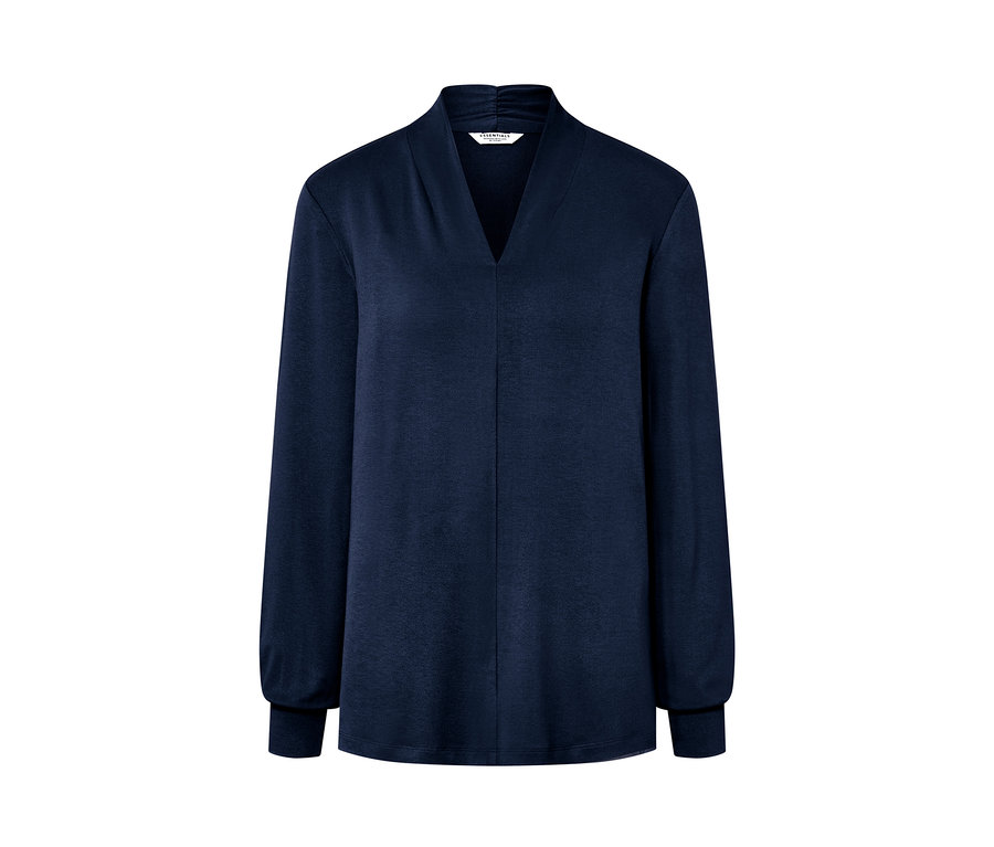 Dunkelblaues Langarmshirt mit V-Ausschnitt.