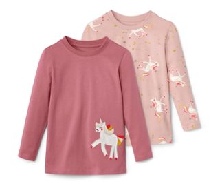 1x dunkelrosa mit Einhorn-Applikation, 1x altrosa mit Einhorn-Alloverprint