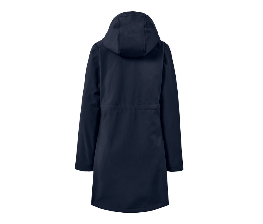 Dunkelblauer Softshellmantel von hinten.