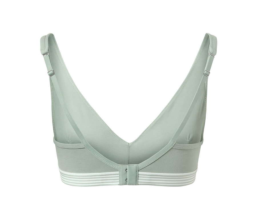 Rückansicht eines hellgrünen Soft-BHs mit weißen Streifen am unteren Saum.