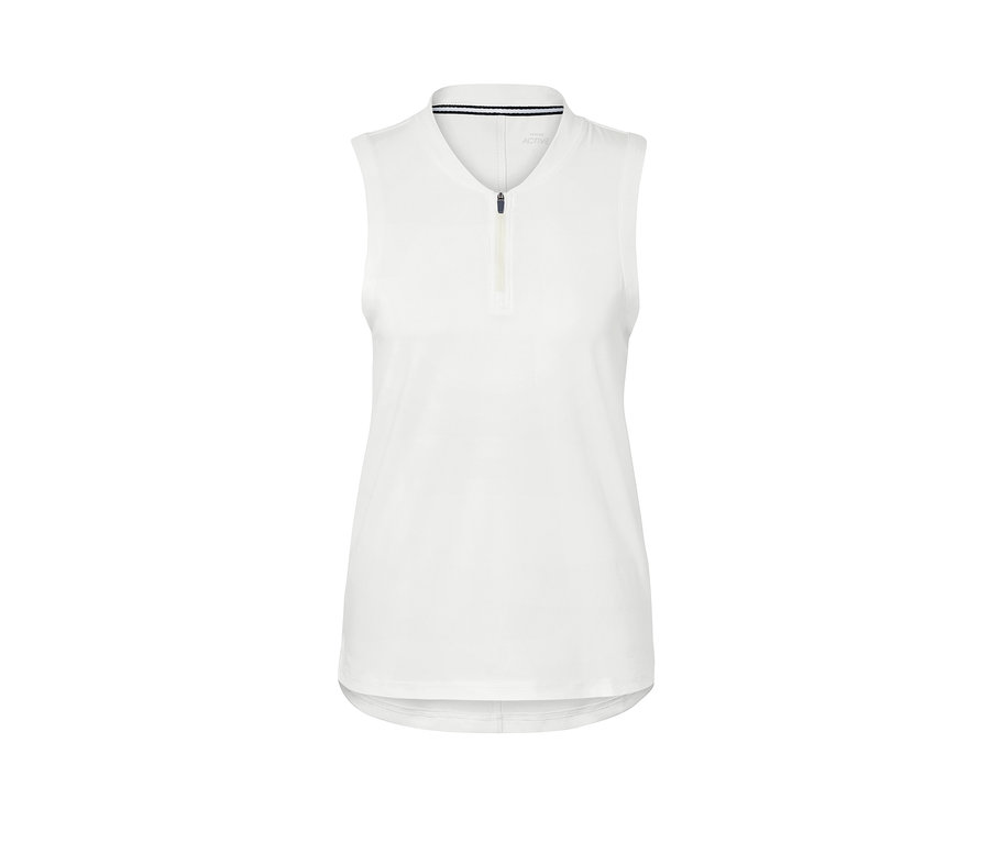 Weißes Funktionstop mit kurzem Reißverschluss.