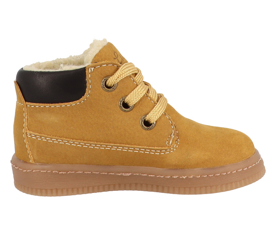 Ein LURCHI »Fleximo Barefoot-TEX« Schuh in Braun vor einem weißen Hintergrund.