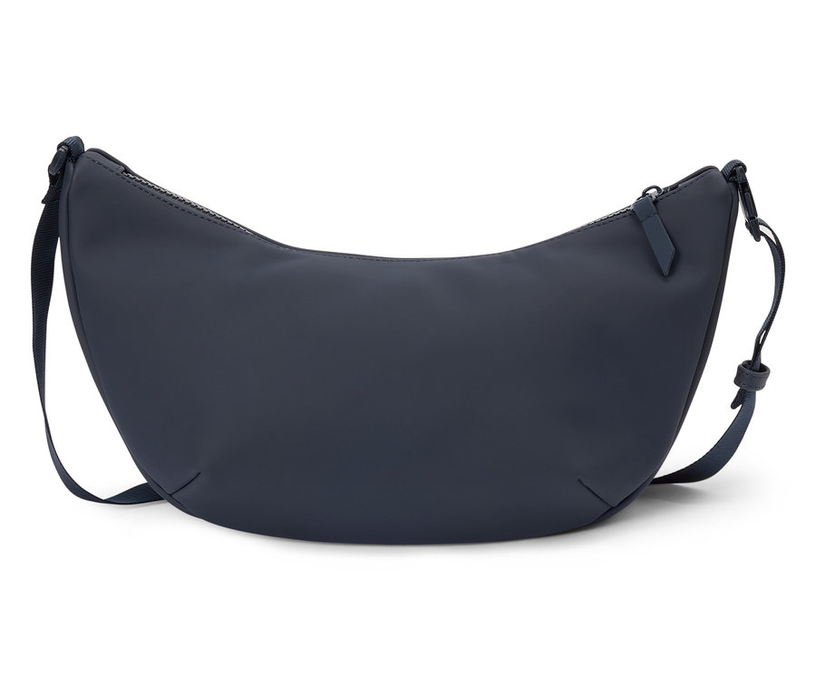 Marineblaue Umhängetasche im Halbmond-Design mit Reißverschluss.