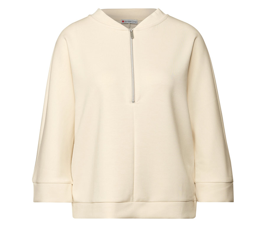 Cremefarbenes Street One T-Shirt aus Modalmix mit Reißverschluss.