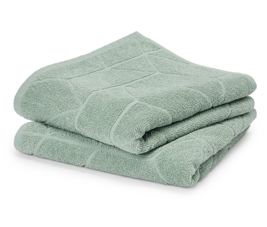 Stapel aus zwei mintgrünen Handtüchern mit geometrischem Muster.