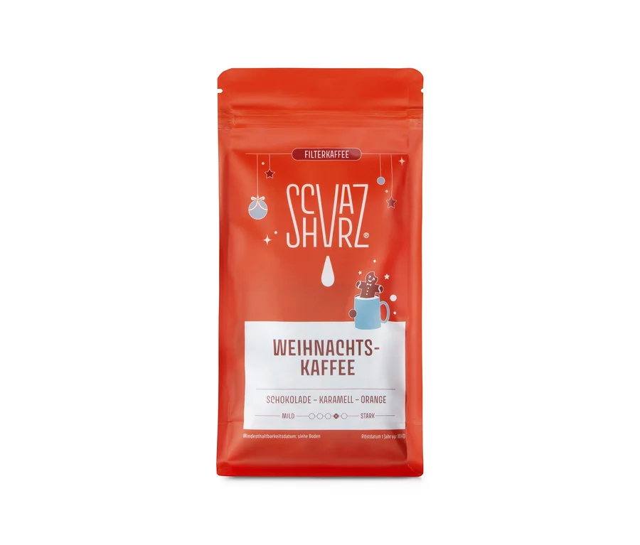 Rote Verpackung Schvarz Weihnachtskaffee Filterkaffee - 250 g Ganze Bohne.