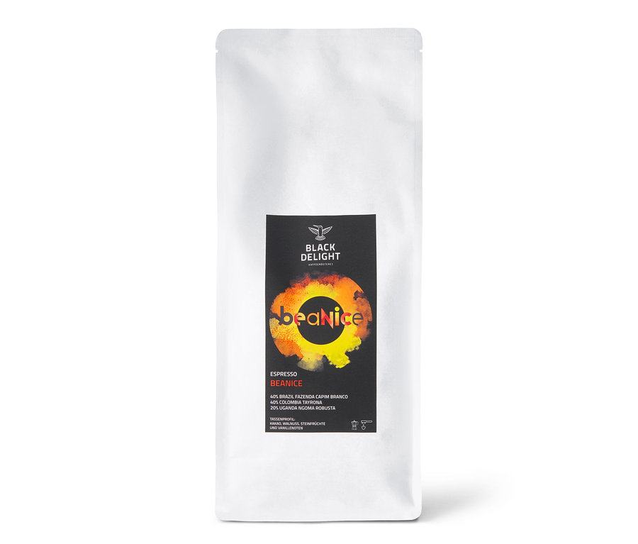 Eine Packung Black Delight - BEANICE Espresso - 1 kg Ganze Bohne.