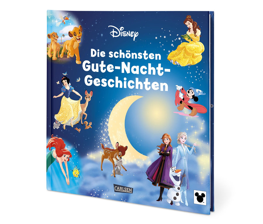 Das Cover des Buches "Die schönsten Gute-Nacht-Geschichten" von Disney mit verschiedenen Disney-Figuren.