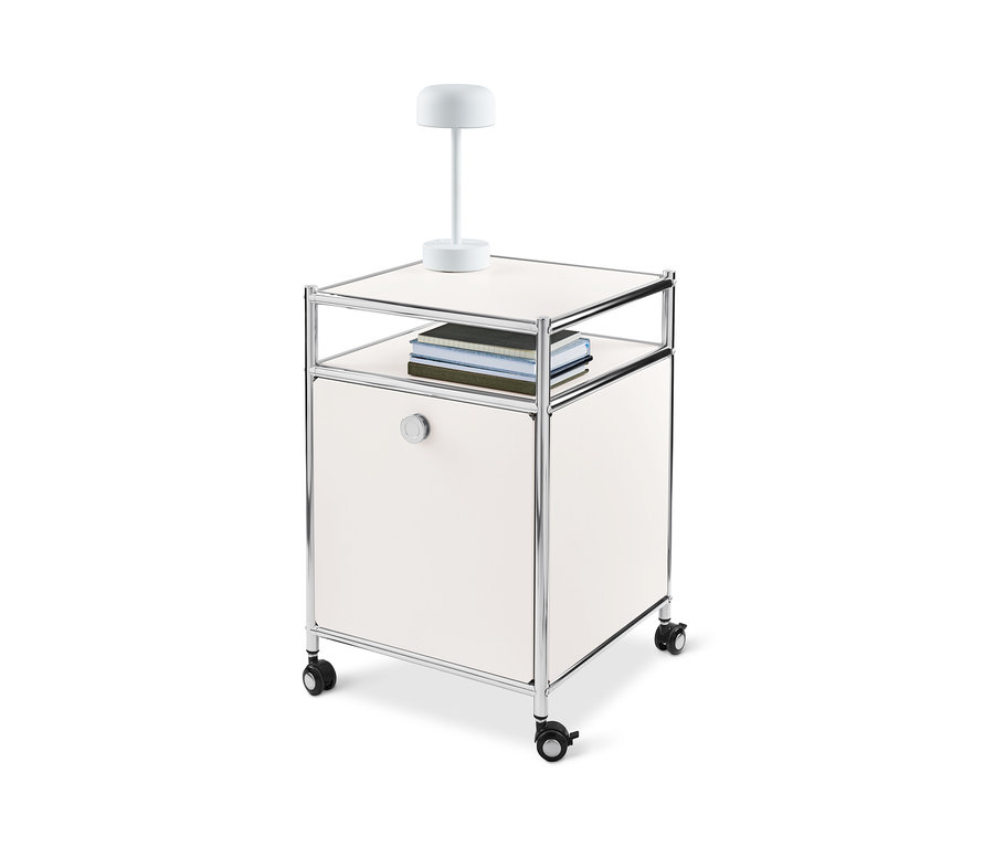 Weißer Rollcontainer Metall »CN3« mit Klappe.