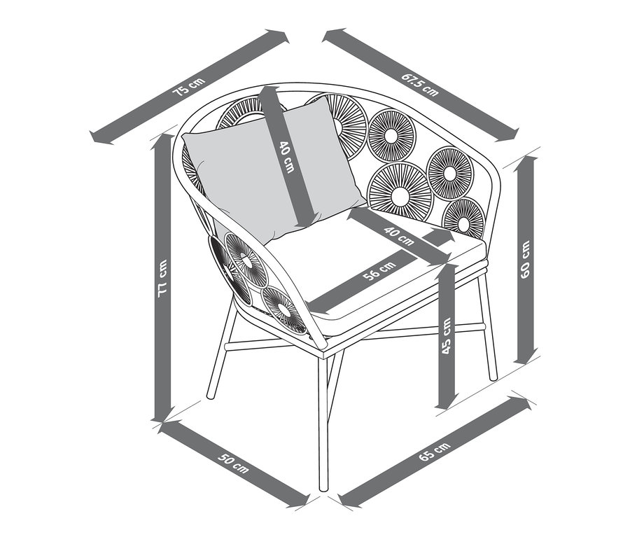 Abmessungen des Loungesessels.