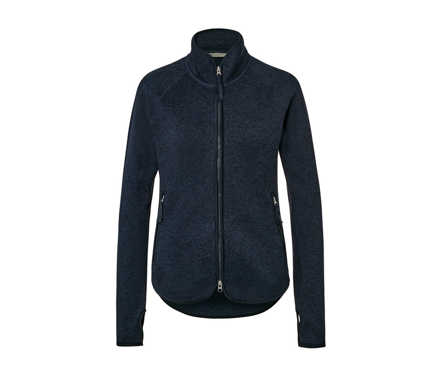 Dunkelblaue Strickfleece-Jacke mit Reißverschluss.