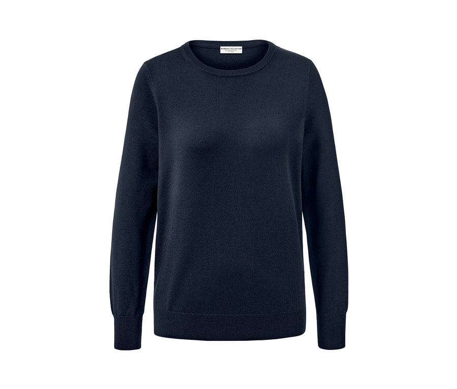 Dunkelblauer Merino-Feinstrickpullover.