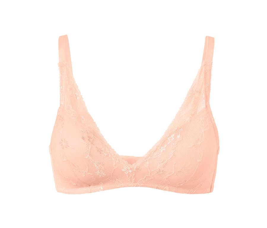 Aprikosenfarbener Softschalen-BH mit Spitzenbesatz.
