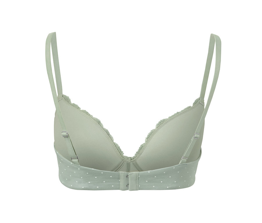 Detailansicht von hinten des salbeigrünen Softschalen-BHs.