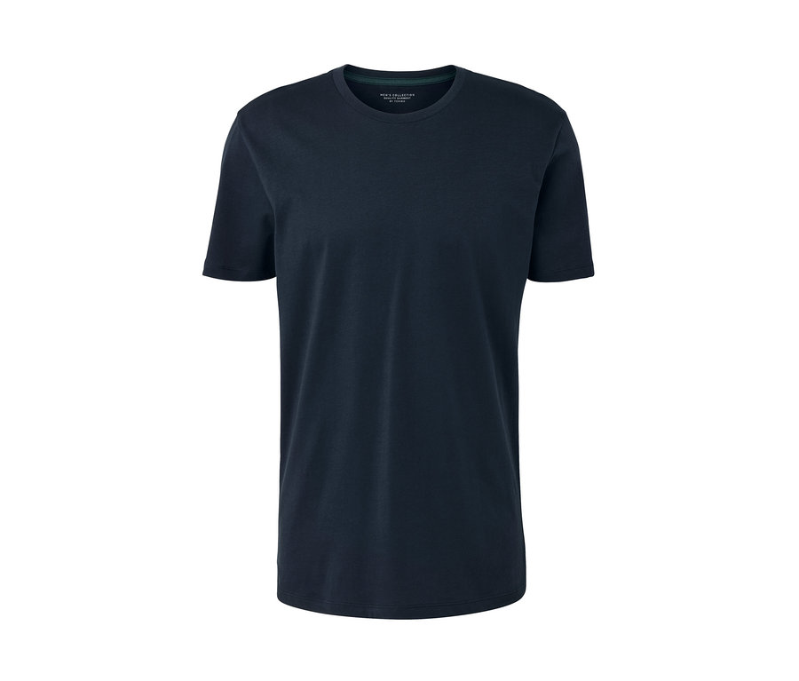 Dunkelblaues T-Shirt mit kurzen Ärmeln und Rundhalsausschnitt. Produkt: 2 T-Shirts mit Rundhalsausschnitt
