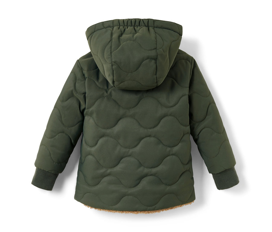 Grüne Kinder-Wendejacke mit Kapuze und Wellensteppung.