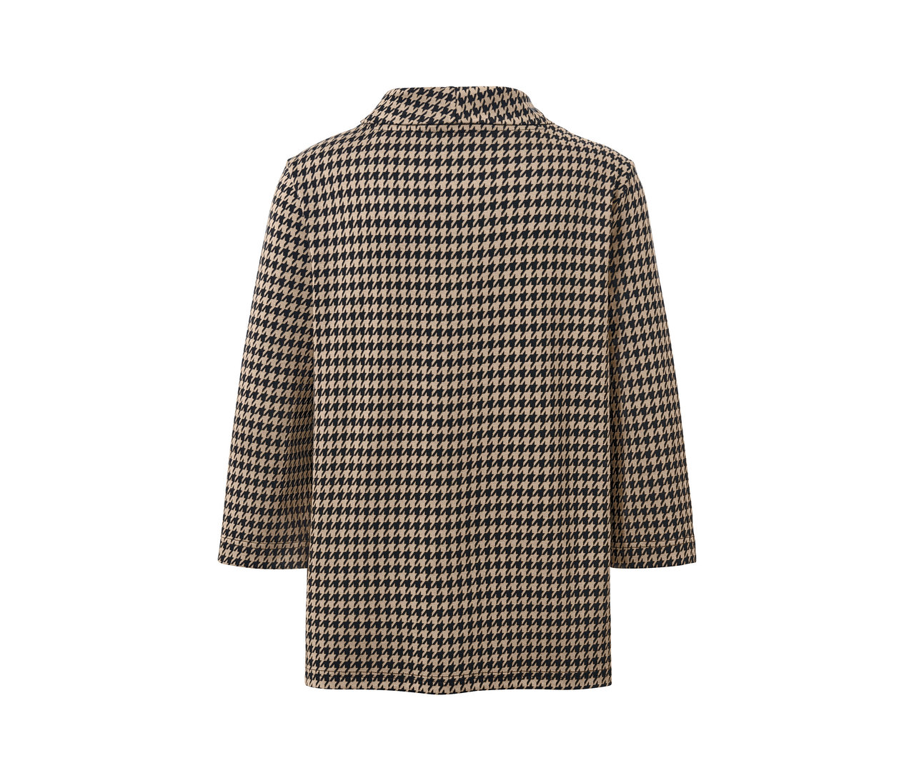 Detailansicht eines Sweatshirts mit 3/4-Arm im Hahnentrittmuster.