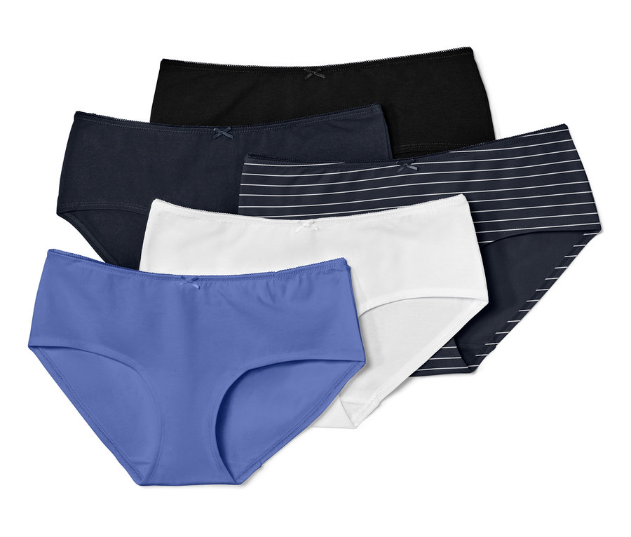Fünf Pantys in verschiedenen Farben.