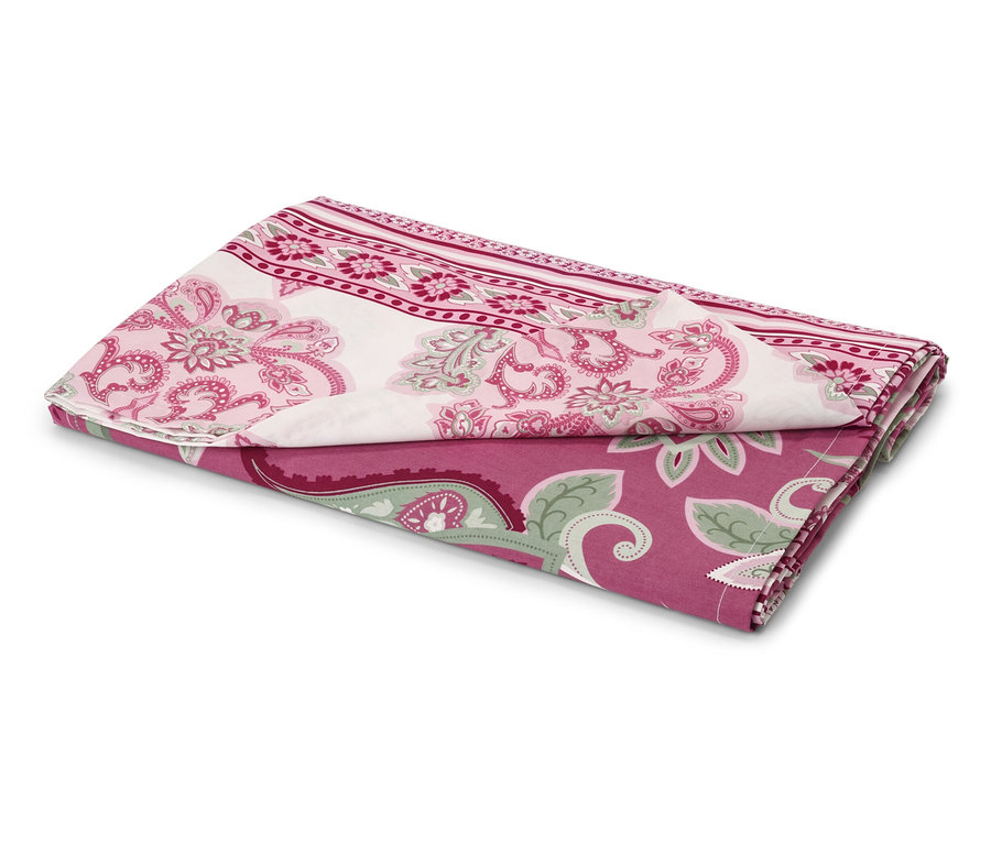 Gefalteter Renforcé-Multifunktions-Überwurf mit Blumenmuster in Rosa und Grün.