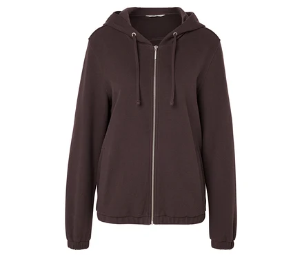 Braune Kapuzenjacke mit Reißverschluss.