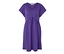 Lila Jerseykleid mit kurzen Ärmeln und V-Ausschnitt.