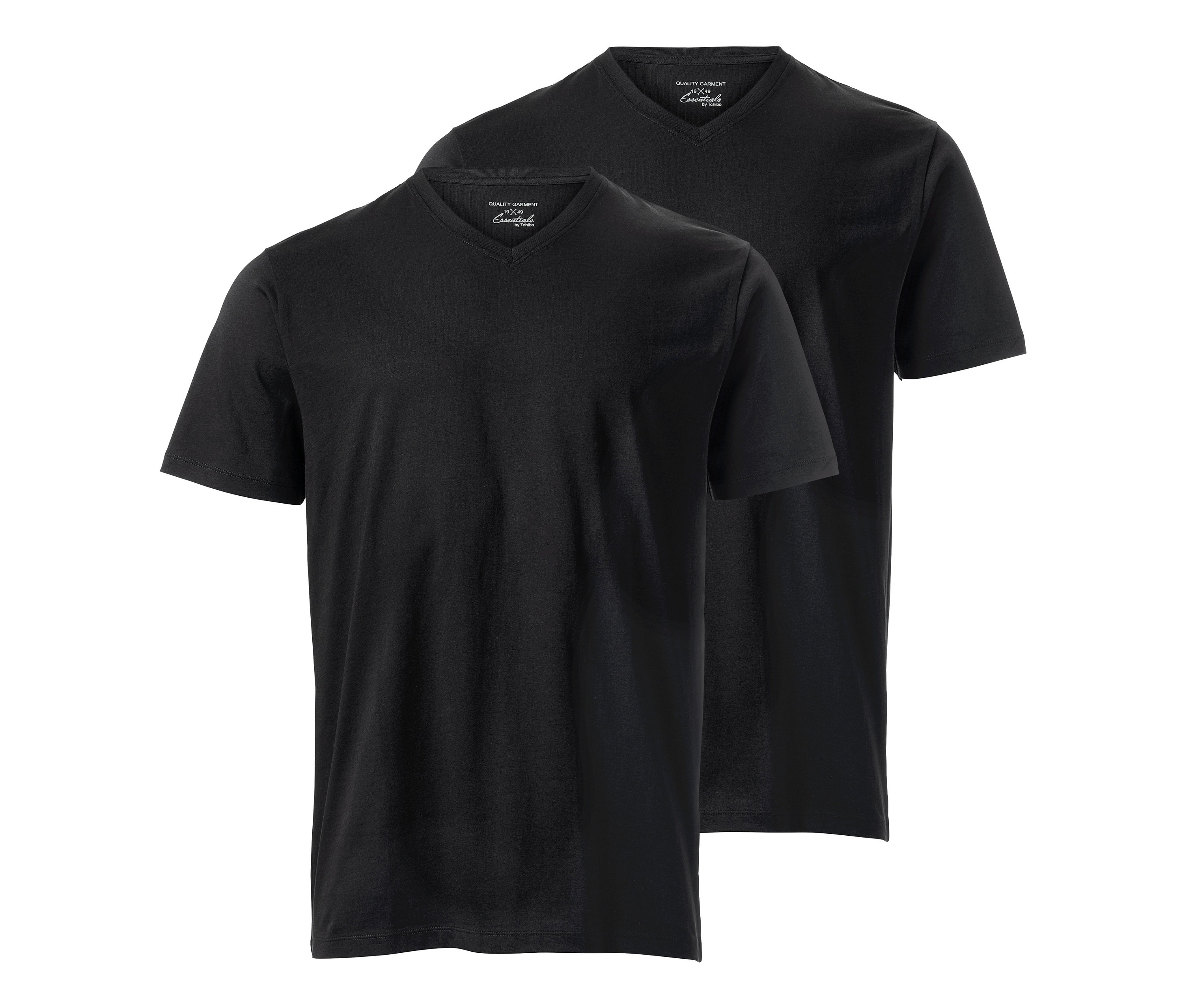 Zwei schwarze T-Shirts mit V-Ausschnitt, 2 Stück.