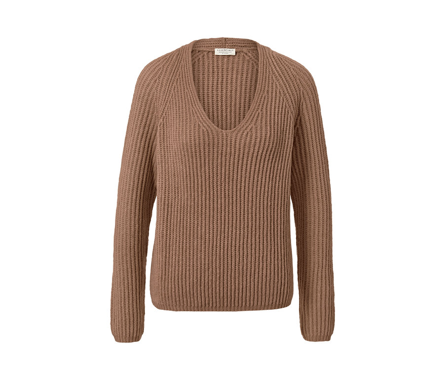 Beiger Grobstrick-Pullover mit Wolle.