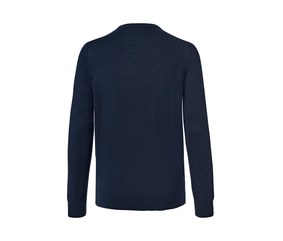 Dunkelblauer Merino-Pullover.