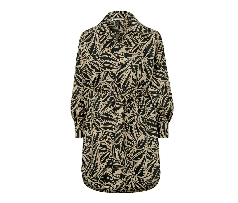 Longbluse aus Leinenmix, schwarz mit Print.