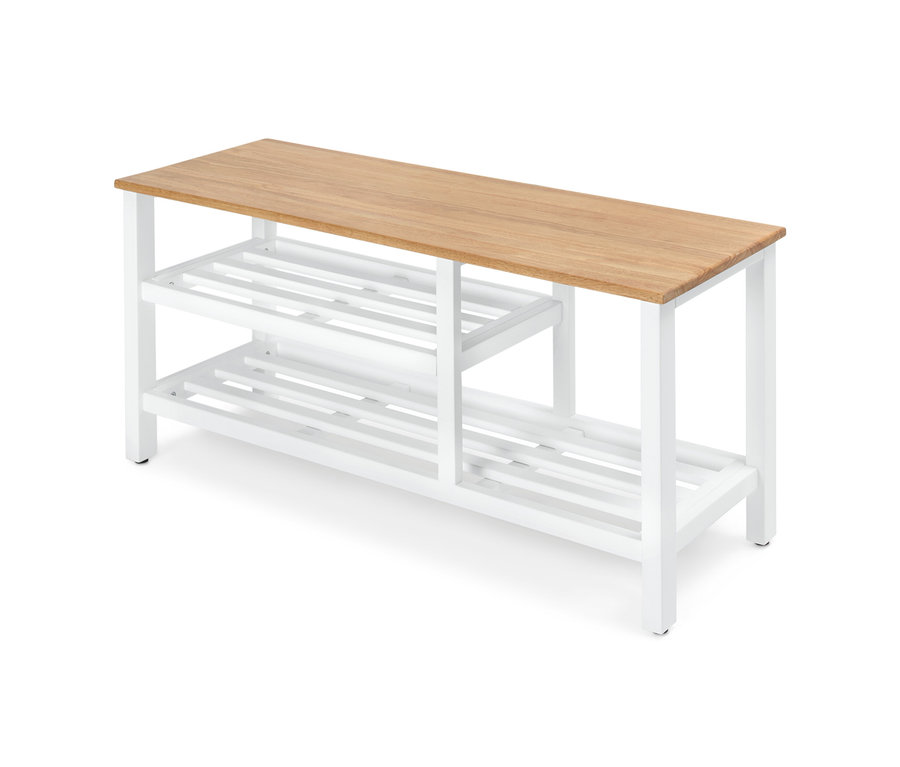 Schuhbank mit offenem Schuhfach, Massivholz.