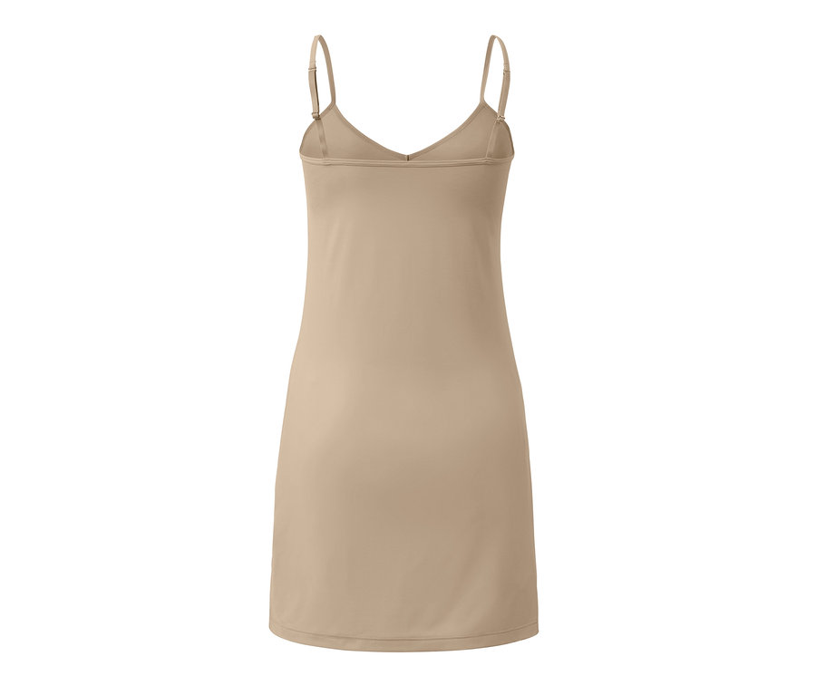 Beiges Unterkleid mit dünnen Trägern.