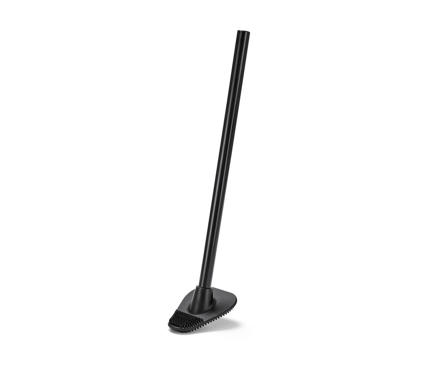 Eine schwarze Silikon-WC-Bürste.